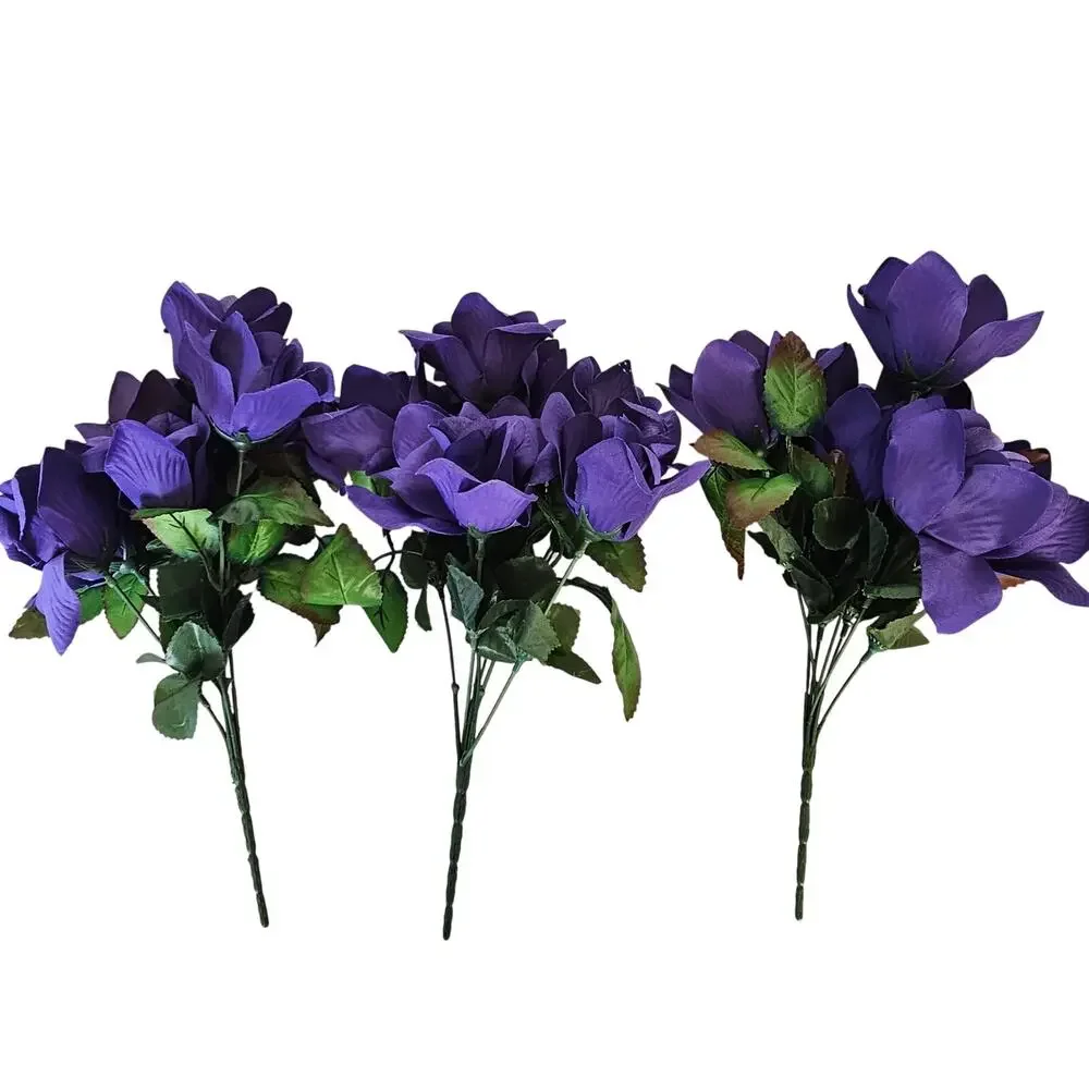 Royal Eggplant Purple Silk Rose Flower Bushes 7 Roses 2.5